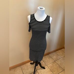 Bodycon Ribbed Black and White Striped Dress